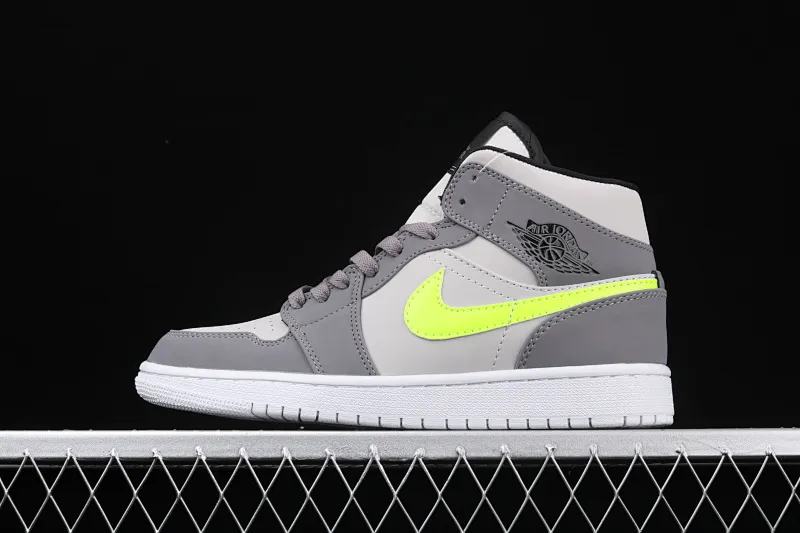 All categories Air Jordan Jordan series basketball shoes Air Jordan 1 Mid Air Jordan 1 Mid "Grey Volt" AJ1 Joe 1 neutral gray fluorescent yellow basketball shoes 554724-072
